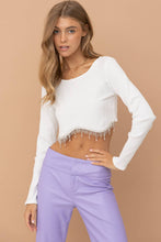 Load image into Gallery viewer, 32452T - Ribbed Crop Bust line Curve Rhinestone Fringe Top
