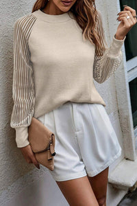 Stripe Mesh Long Sleeve Top