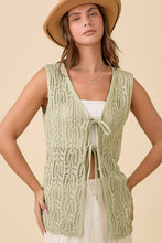 Load image into Gallery viewer, Long Crochet Knitted Vest With Front Tie Strap
