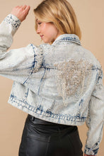 Load image into Gallery viewer, 80037J - Acid Washed Shoulder Beading Denim Jacket
