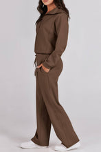 Load image into Gallery viewer, Solid half zip Long sleeve sweatshirt wide leg Relaxed set
