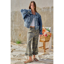 Load image into Gallery viewer, CAMOUFLAGE DENIM RUFFLED HEM MID RISE BLOOMER PANTS
