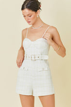 Load image into Gallery viewer, Tweed romper with belt and pearl buttons
