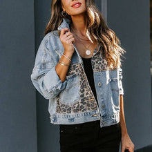 Load image into Gallery viewer, ROS-RCWJ Loose western patchwork leopard print denim jacket
