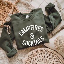 Load image into Gallery viewer, White Campfires and Cocktails Crewneck Sweatshirt

