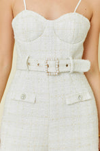 Load image into Gallery viewer, Tweed romper with belt and pearl buttons
