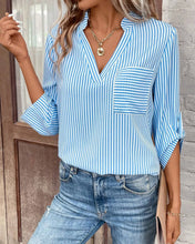 Load image into Gallery viewer, V-Neck Pullover Stripe Print Casual Shirt
