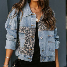 Load image into Gallery viewer, ROS-RCWJ Loose western patchwork leopard print denim jacket
