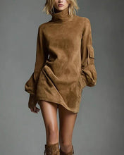 Load image into Gallery viewer, Vintage Faux Suede Cargo Pocket Long-Sleeve Mini Dress
