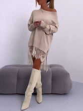 Load image into Gallery viewer, Elegant Lace Trim Patchwork Split Sweatshirt Dress
