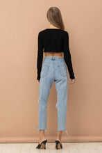 Load image into Gallery viewer, 32452T - Ribbed Crop Bust line Curve Rhinestone Fringe Top
