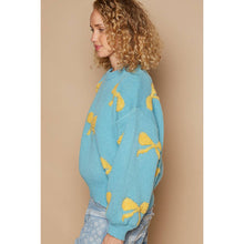 Load image into Gallery viewer, Round neck balloon sleeve ribbon pattern sweater
