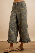 Load image into Gallery viewer, CAMOUFLAGE DENIM RUFFLED HEM MID RISE BLOOMER PANTS
