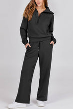 Load image into Gallery viewer, Solid half zip Long sleeve sweatshirt wide leg Relaxed set
