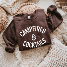 Load image into Gallery viewer, White Campfires and Cocktails Crewneck Sweatshirt
