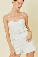 Load image into Gallery viewer, Tweed romper with belt and pearl buttons
