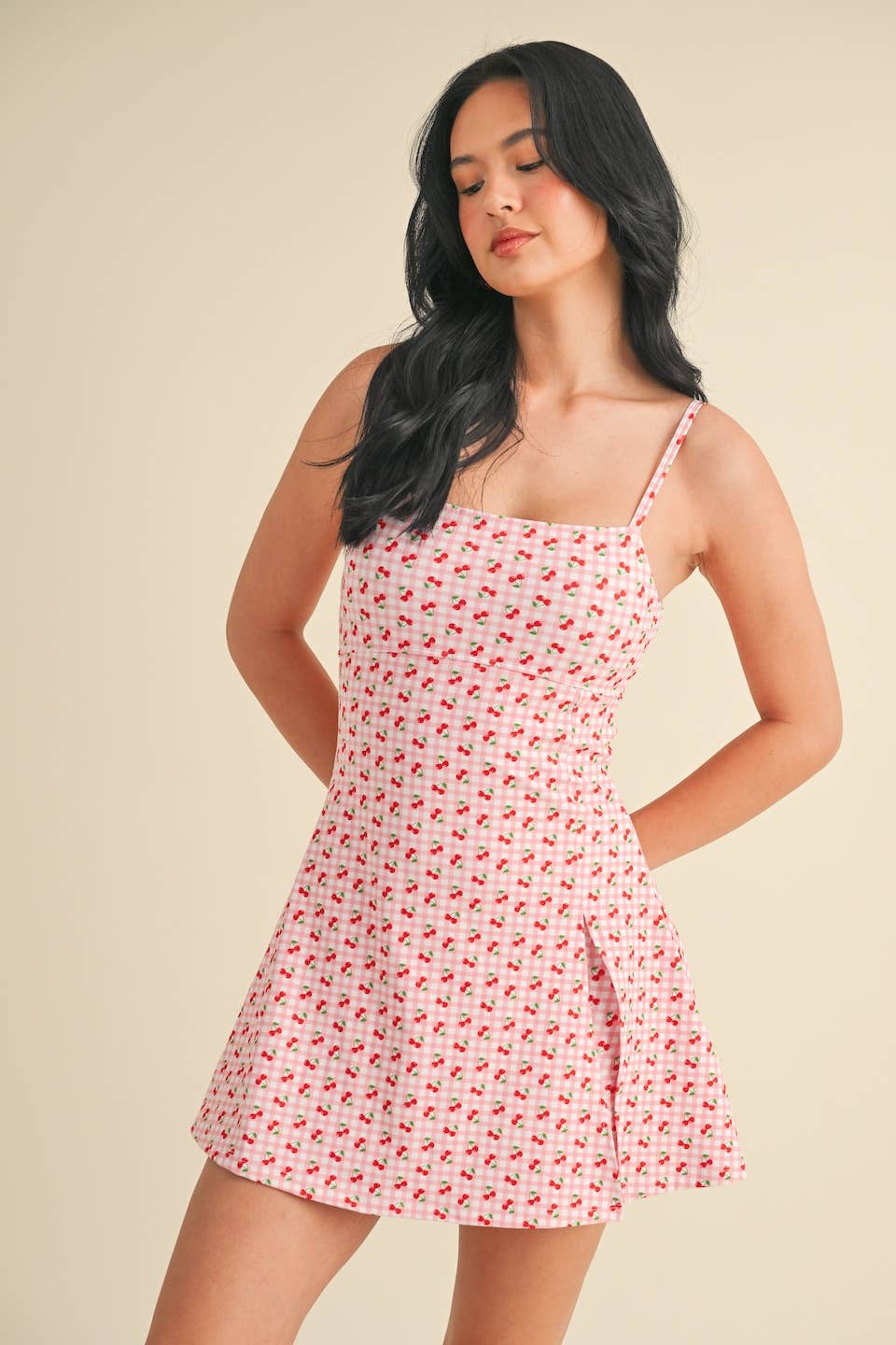 Cherry Gingham Print A-Line Mini Dress