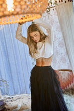 Load image into Gallery viewer, 32452T - Ribbed Crop Bust line Curve Rhinestone Fringe Top
