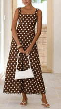Load image into Gallery viewer, Chocolate polka lace trim strappy sundress
