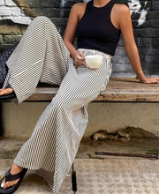 Load image into Gallery viewer, Casual Pocketed Striped Wide-Leg Pants
