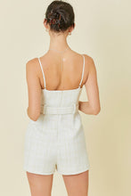 Load image into Gallery viewer, Tweed romper with belt and pearl buttons
