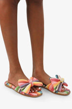 Load image into Gallery viewer, RESORT STAY -  Raffia Bow Sandals, Beach Slide, Summer Flat
