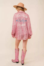 Load image into Gallery viewer, PINK SEQUIN BUTTON UP &quot;COUNT YOUR LUCKY STARS&quot;
