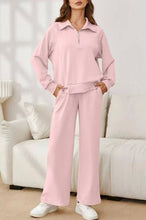Load image into Gallery viewer, Solid half zip Long sleeve sweatshirt wide leg Relaxed set
