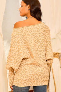 Long Bubble Sleeve Leopard Print Sweater
