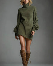 Load image into Gallery viewer, Vintage Faux Suede Cargo Pocket Long-Sleeve Mini Dress
