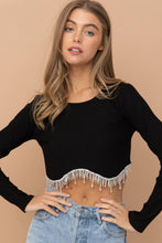 Load image into Gallery viewer, 32452T - Ribbed Crop Bust line Curve Rhinestone Fringe Top
