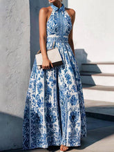 Load image into Gallery viewer, A-Line Loose Flower Print Split-Joint Lapel Maxi Dresses
