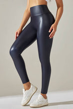 Load image into Gallery viewer, Black  color high waist faux matt leather skinny leggings
