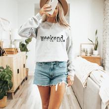 Load image into Gallery viewer, Weekend. Distressed Typography Funny Graphic Sweatshirt
