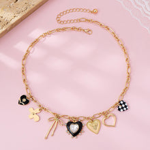 Load image into Gallery viewer, CHARM NECKLACE-BOW CHECKER HEART RHINESTONE | 80N92728
