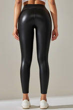 Load image into Gallery viewer, Black  color high waist faux matt leather skinny leggings
