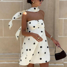 Load image into Gallery viewer, Tube White Polka Dot Mini Dress With Flowy Scarf
