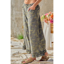 Load image into Gallery viewer, CAMOUFLAGE DENIM RUFFLED HEM MID RISE BLOOMER PANTS
