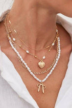Load image into Gallery viewer, BEAUTIFUL BOW PEARL HEART PENDANT LAYERED NECKLACE |40NK9547
