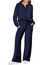 Load image into Gallery viewer, Solid half zip Long sleeve sweatshirt wide leg Relaxed set
