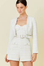 Load image into Gallery viewer, Tweed romper with belt and pearl buttons
