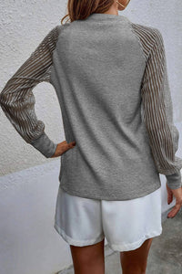 Stripe Mesh Long Sleeve Top