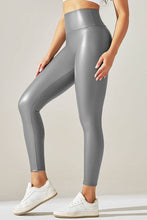 Load image into Gallery viewer, Black  color high waist faux matt leather skinny leggings
