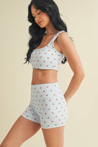 Cherry Print Ruched Bra Top