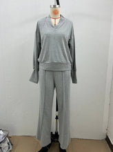 Load image into Gallery viewer, Plain V-neck Sweatshirt Elastic Waist wide leg Lounge Set
